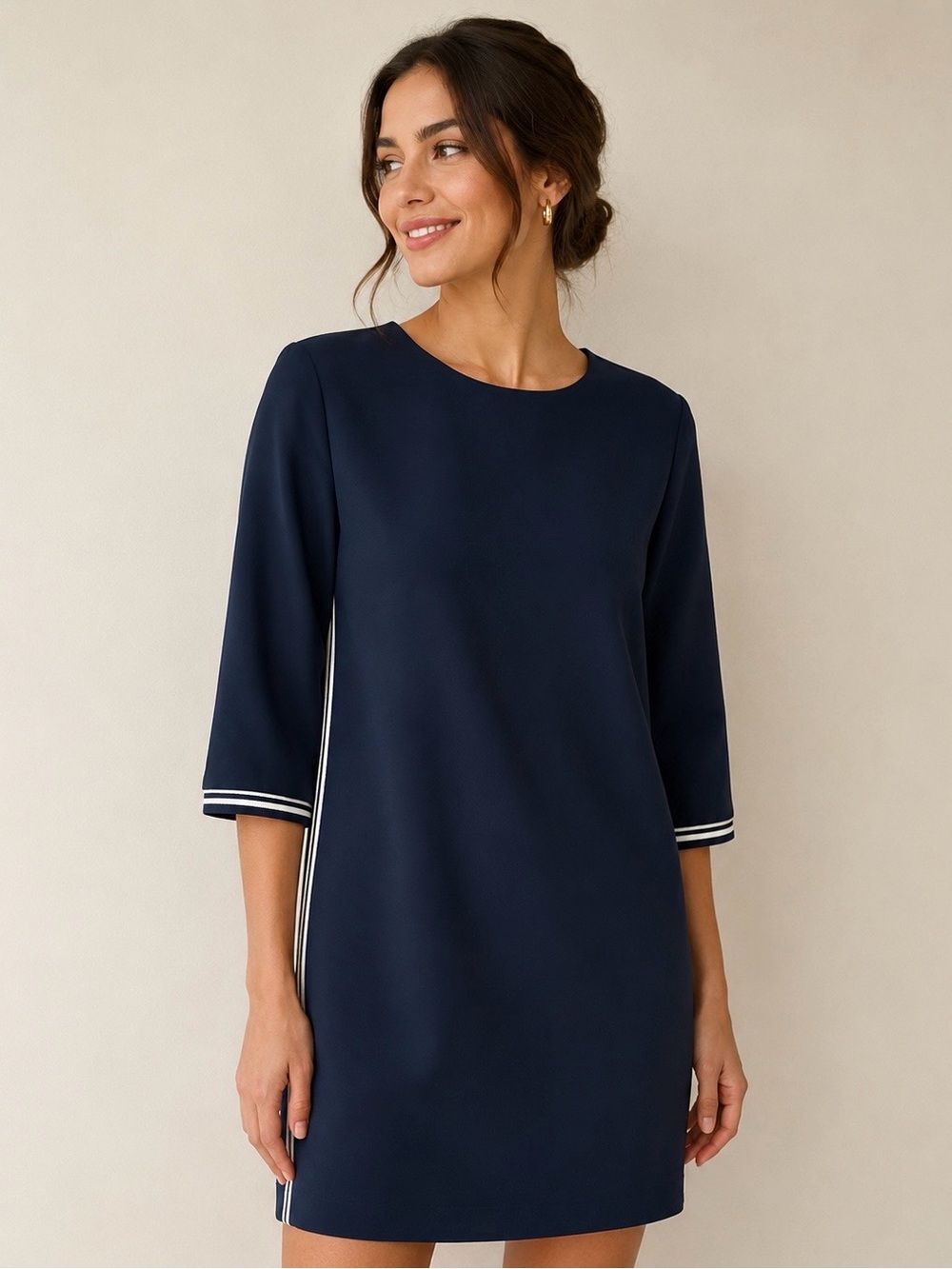 NWT Banana Republic Navy Shift  Dress with White Stripe Trim